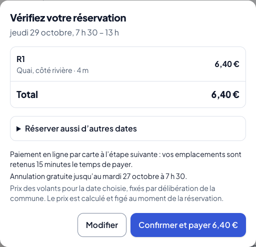 Récapitulatif avant de confirmer